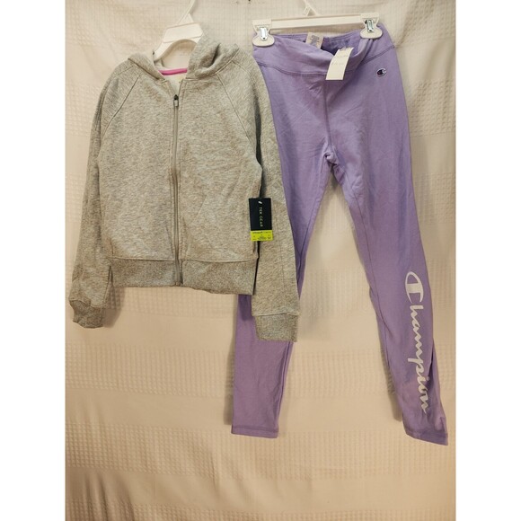 Champion Tek Gear Outfit Girls Size Medium 8 Leggings Hoodie Gray Purple - Picture 1 of 10